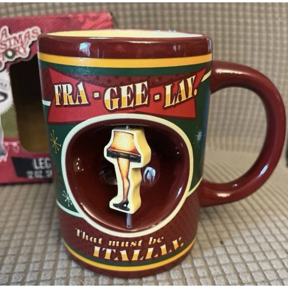 A Christmas Story Movie Original Leg Lamp “FRA-GEE-LAY” 12 oz Spinner Mug New